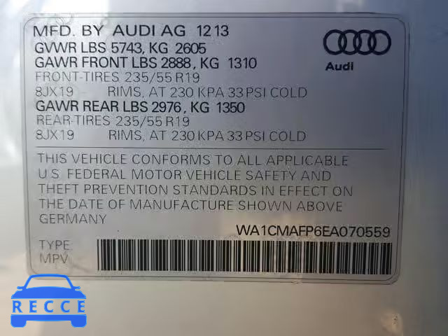 2014 AUDI Q5 TDI WA1CMAFP6EA070559 зображення 9