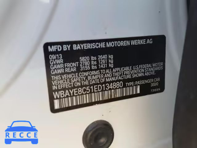 2014 BMW 750 LI WBAYE8C51ED134880 зображення 9