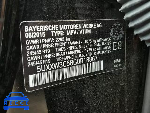 2016 BMW X4 XDRIVE2 5UXXW3C58G0R18867 зображення 9