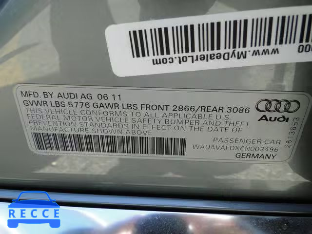 2012 AUDI A8 QUATTRO WAUAVAFDXCN003496 image 9