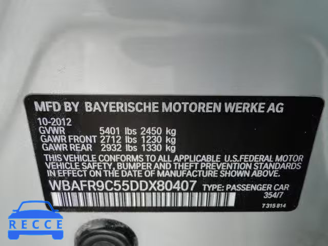 2013 BMW 550 I WBAFR9C55DDX80407 image 9