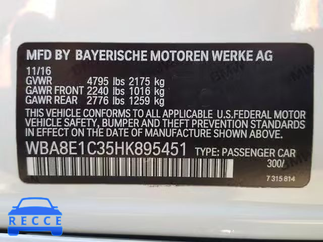 2017 BMW 330E WBA8E1C35HK895451 зображення 9