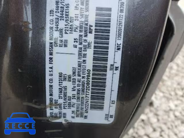 2002 NISSAN QUEST GLE 4N2ZN17T72D809860 image 9