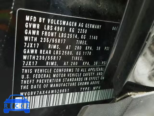 2010 VOLKSWAGEN TIGUAN SE WVGBV7AX4AW528651 зображення 9