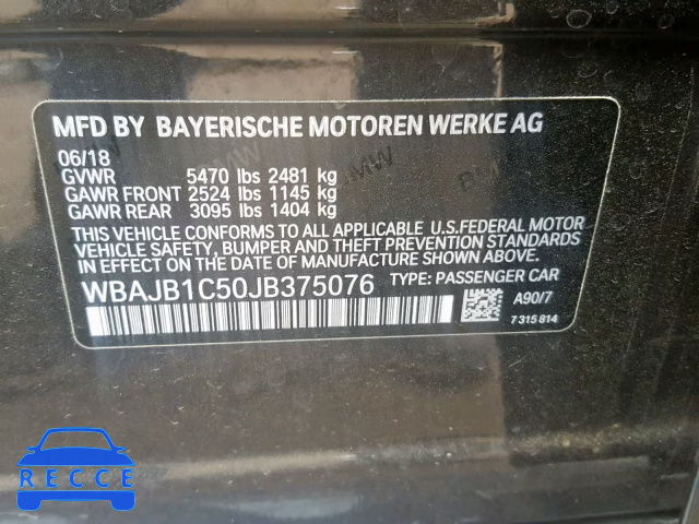 2018 BMW 530XE WBAJB1C50JB375076 image 9