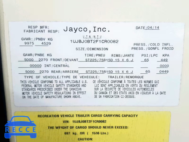 2015 JAYCO EAGLE 1UJBJ0BT2F1CR0082 Bild 9