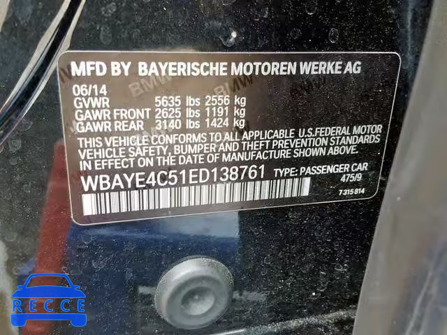 2014 BMW 740 LI WBAYE4C51ED138761 зображення 9