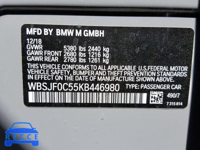 2019 BMW M5 WBSJF0C55KB446980 image 9