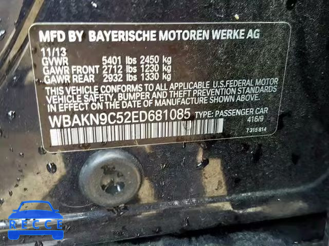 2014 BMW 550 I WBAKN9C52ED681085 зображення 9