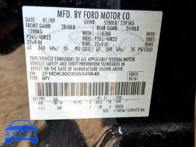 2009 FORD EDGE SPORT 2FMDK30C89BA69646 image 9