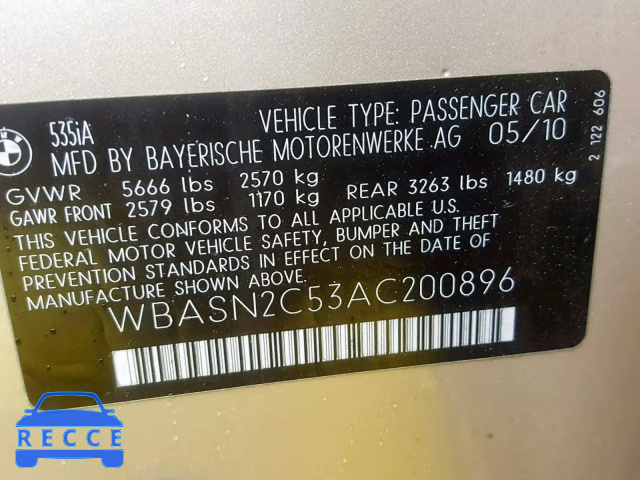 2010 BMW 535 GT WBASN2C53AC200896 image 9