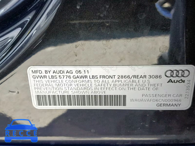 2012 AUDI A8 QUATTRO WAUAVAFD6CN000966 image 9
