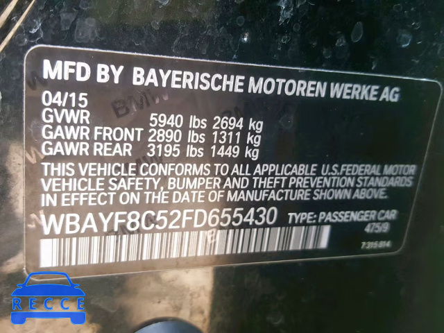 2015 BMW 750 LXI WBAYF8C52FD655430 image 9