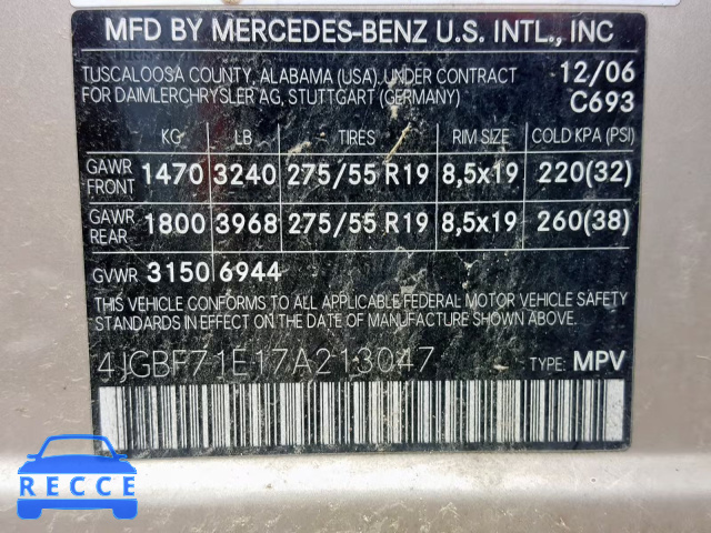 2007 MERCEDES-BENZ GL450 4JGBF71E17A213047 зображення 9