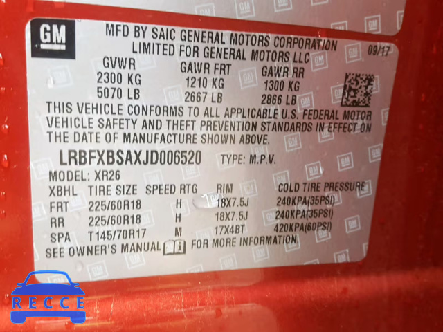 2018 BUICK ENVISION P LRBFXBSAXJD006520 image 9