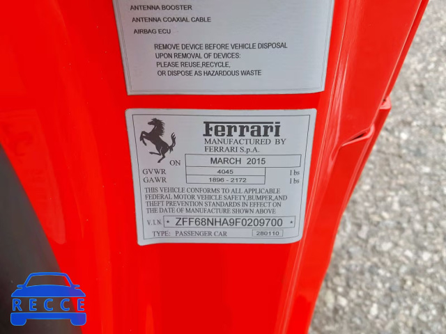 2015 FERRARI 458 SPIDER ZFF68NHA9F0209700 зображення 9