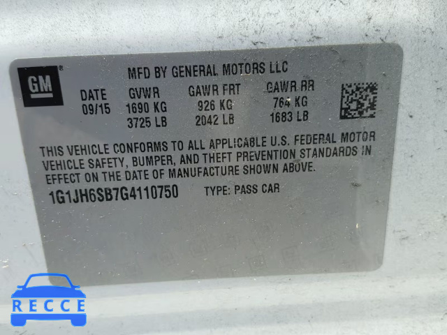 2016 CHEVROLET SONIC RS 1G1JH6SB7G4110750 image 9