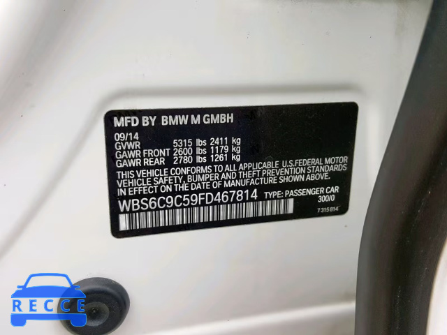 2015 BMW M6 GRAN CO WBS6C9C59FD467814 зображення 9