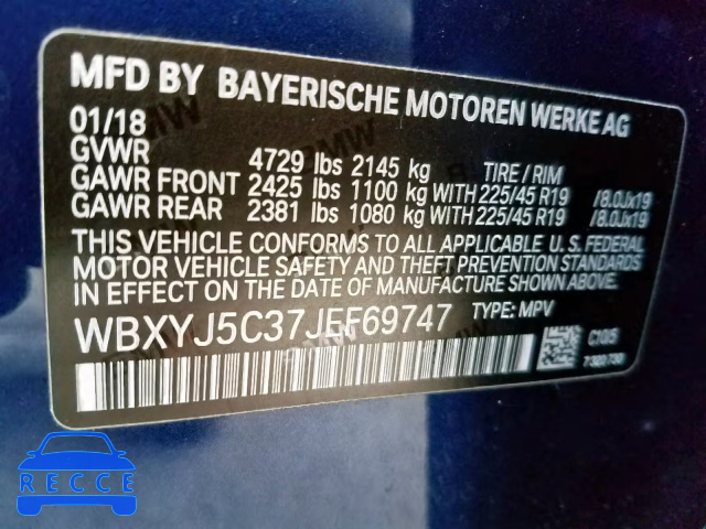 2018 BMW X2 XDRIVE2 WBXYJ5C37JEF69747 зображення 9