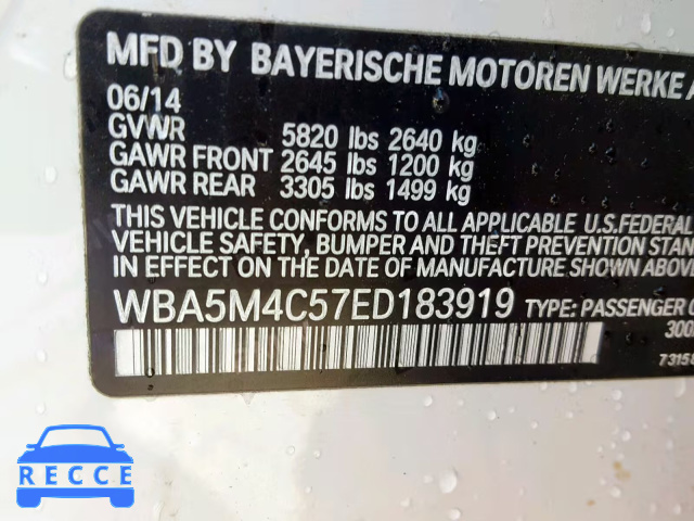 2014 BMW 535 XIGT WBA5M4C57ED183919 зображення 9