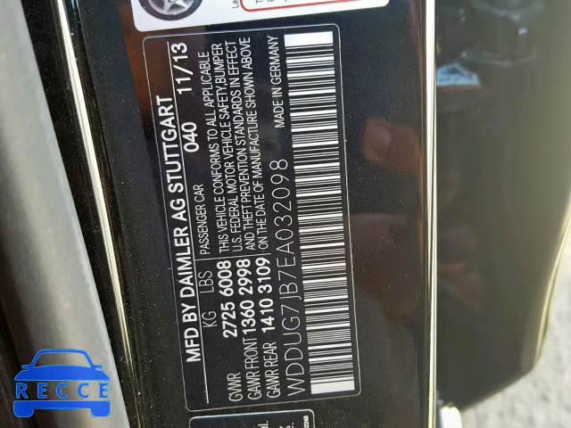 2014 MERCEDES-BENZ S 63 AMG WDDUG7JB7EA032098 зображення 9