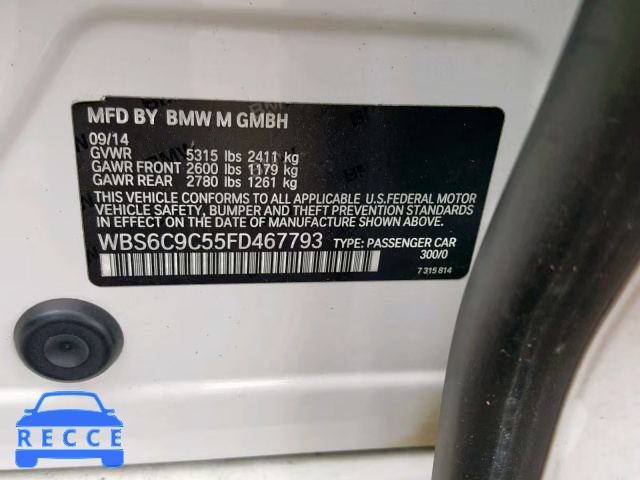 2015 BMW M6 GRAN CO WBS6C9C55FD467793 зображення 9