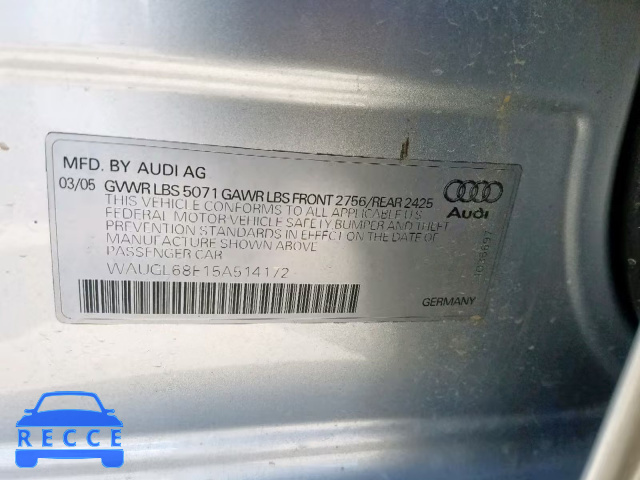 2005 AUDI NEW S4 QUA WAUGL68E15A514172 image 9