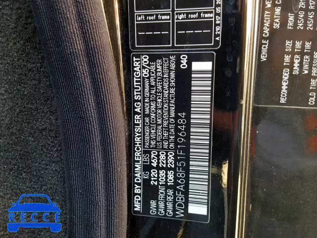 2001 MERCEDES-BENZ SL 500 WDBFA68F51F196484 image 9