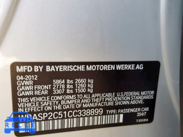 2012 BMW 535 XIGT WBASP2C51CC338899 image 9