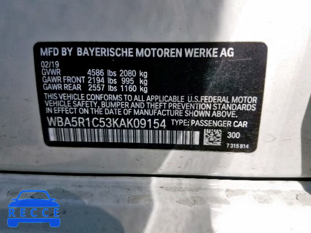 2019 BMW 330I WBA5R1C53KAK09154 image 9