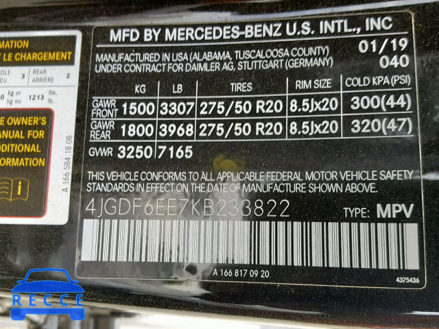 2019 MERCEDES-BENZ GLS 450 4M 4JGDF6EE7KB233822 image 9