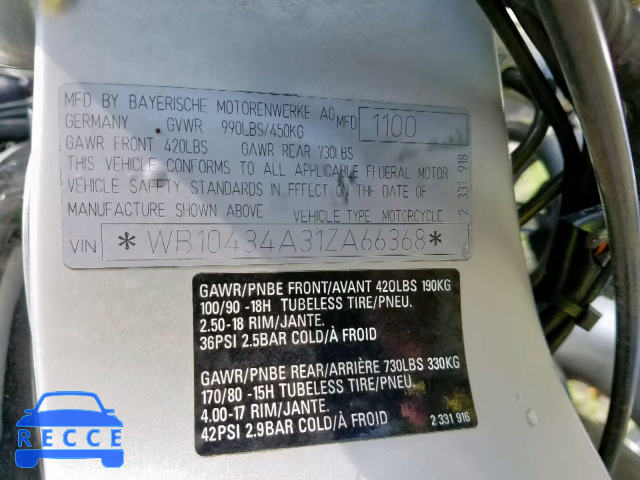2001 BMW R1200 C WB10434A31ZA66368 зображення 9
