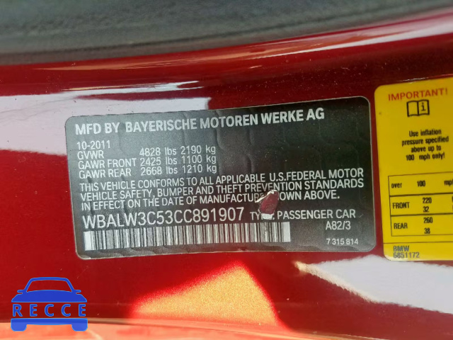 2012 BMW 640 I WBALW3C53CC891907 image 9