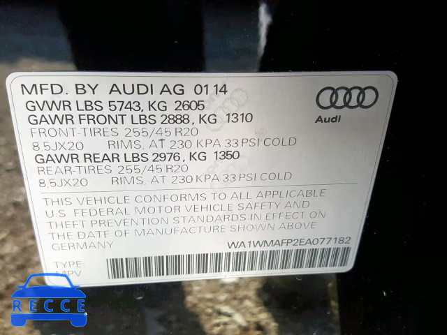 2014 AUDI Q5 PRESTIG WA1WMAFP2EA077182 image 9