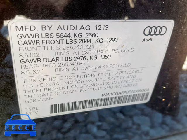 2014 AUDI SQ5 PREMIU WA1CGAFP8EA069064 image 9