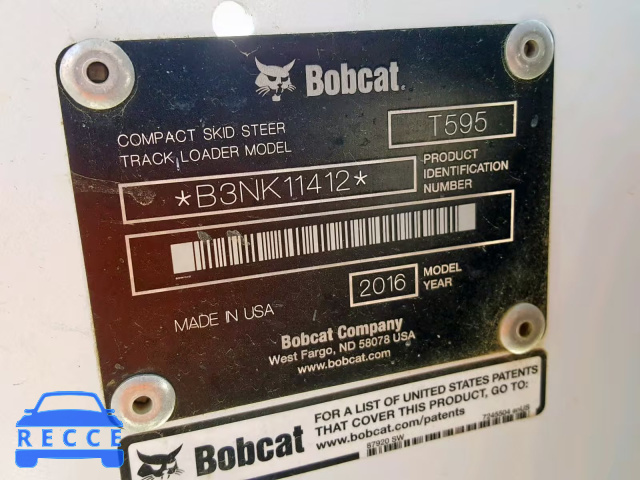 2016 BOBCAT SKIDSTEER B3NK11412 image 9