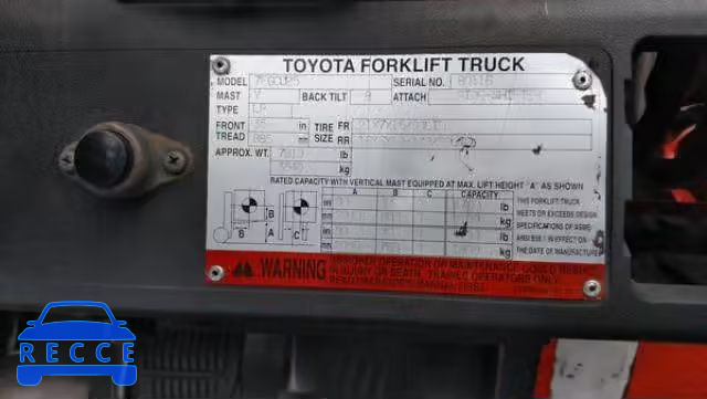 2003 TOYOTA FORKLIFT 7FGCU2580116 зображення 9