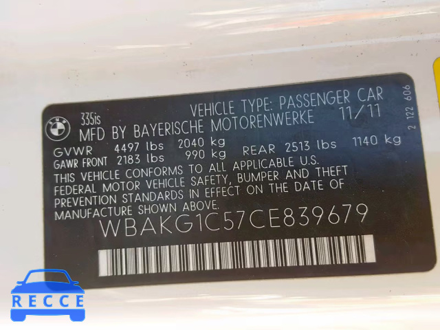 2012 BMW 335 I SULE WBAKG1C57CE839679 image 9