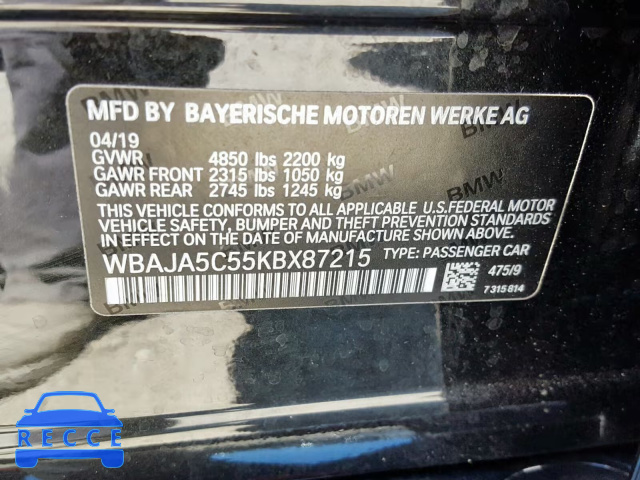 2019 BMW 530 I WBAJA5C55KBX87215 image 9