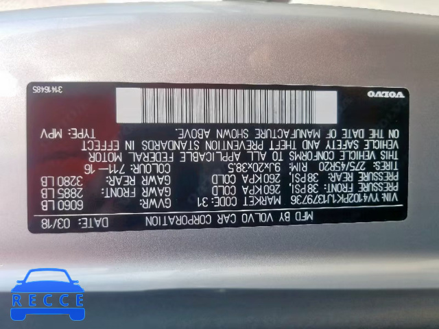 2018 VOLVO XC90 T5 YV4102PK1J1379736 image 9