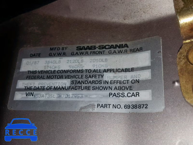 1987 SAAB 900 YS3AT35L3H7017953 image 9