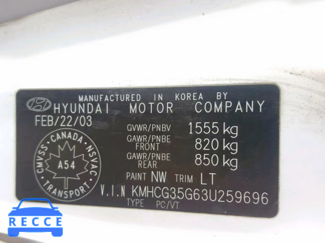 2003 HYUNDAI ACCENT BAS KMHCG35G63U259696 image 9