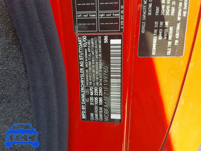 2001 MERCEDES-BENZ SL 500 WDBFA68F71F199760 image 9