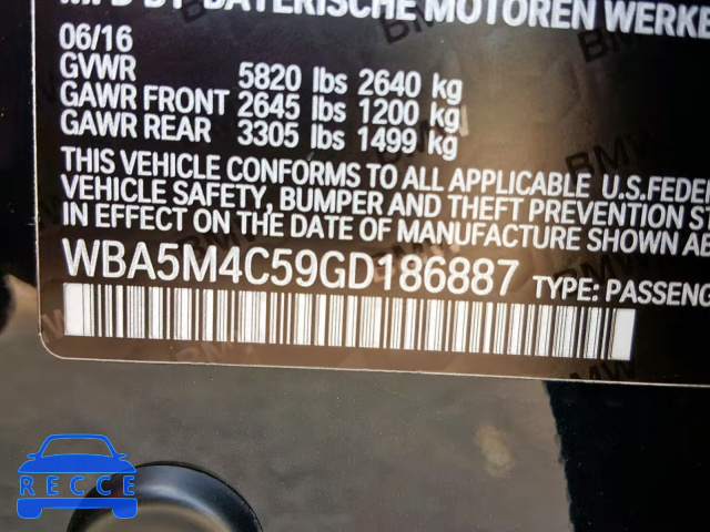2016 BMW 535 XIGT WBA5M4C59GD186887 зображення 9