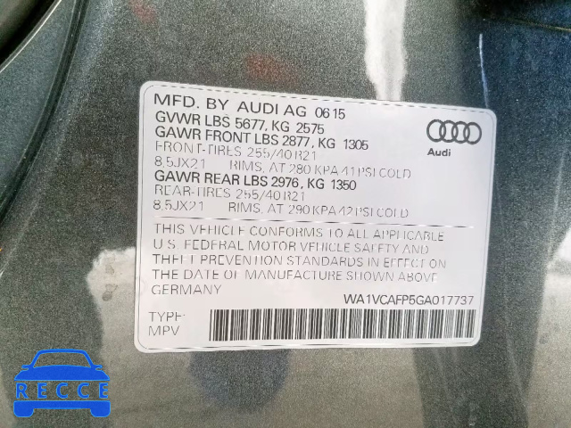 2016 AUDI SQ5 PRESTI WA1VCAFP5GA017737 image 9