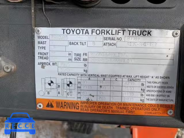 2003 TOYOTA FORKLIFT 7FGCU2580089 зображення 9