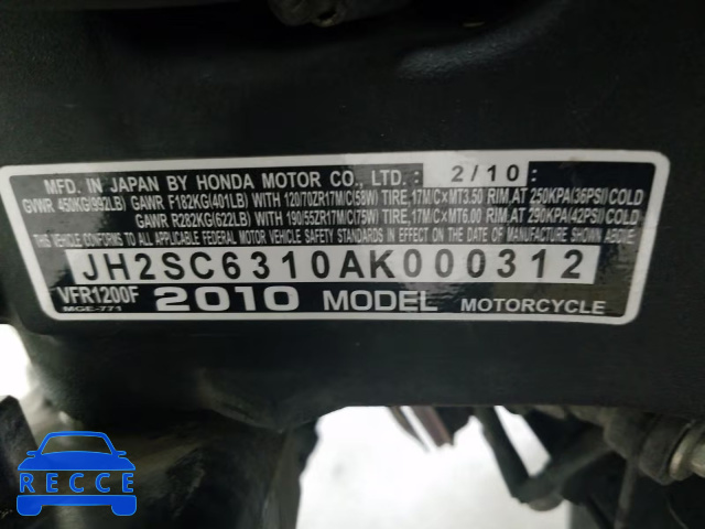 2010 HONDA VFR1200 F JH2SC6310AK000312 image 19