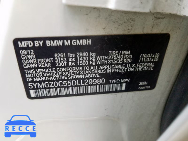 2013 BMW X6 M 5YMGZ0C55DLL29980 зображення 9