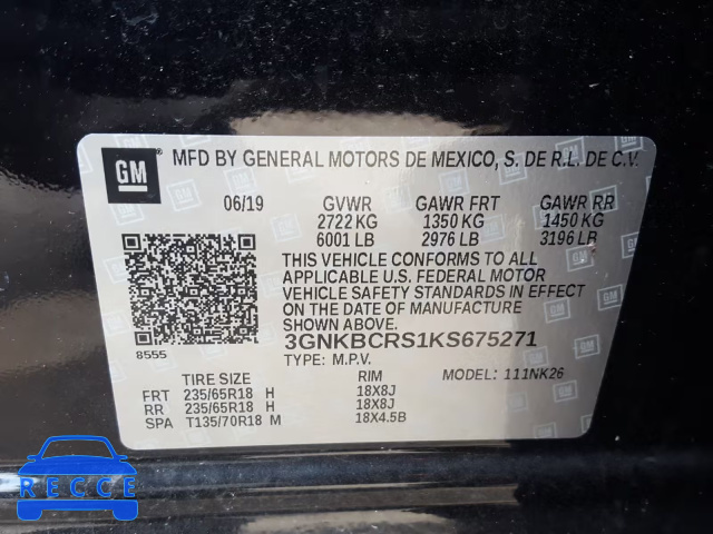 2019 CHEVROLET BLAZER 2LT 3GNKBCRS1KS675271 image 9