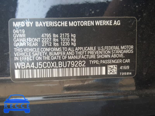 2020 BMW 440I GRAN WBA4J5C0XLBU79282 зображення 9